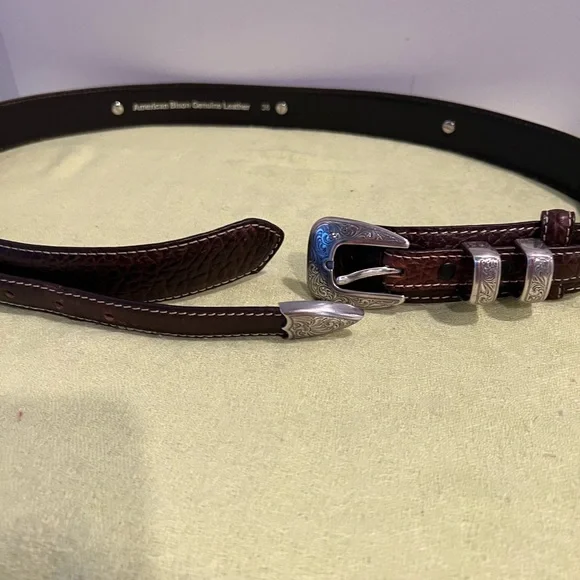 Brown Leather Belt with Silver Buckle. 36 - Picture 8 of 8